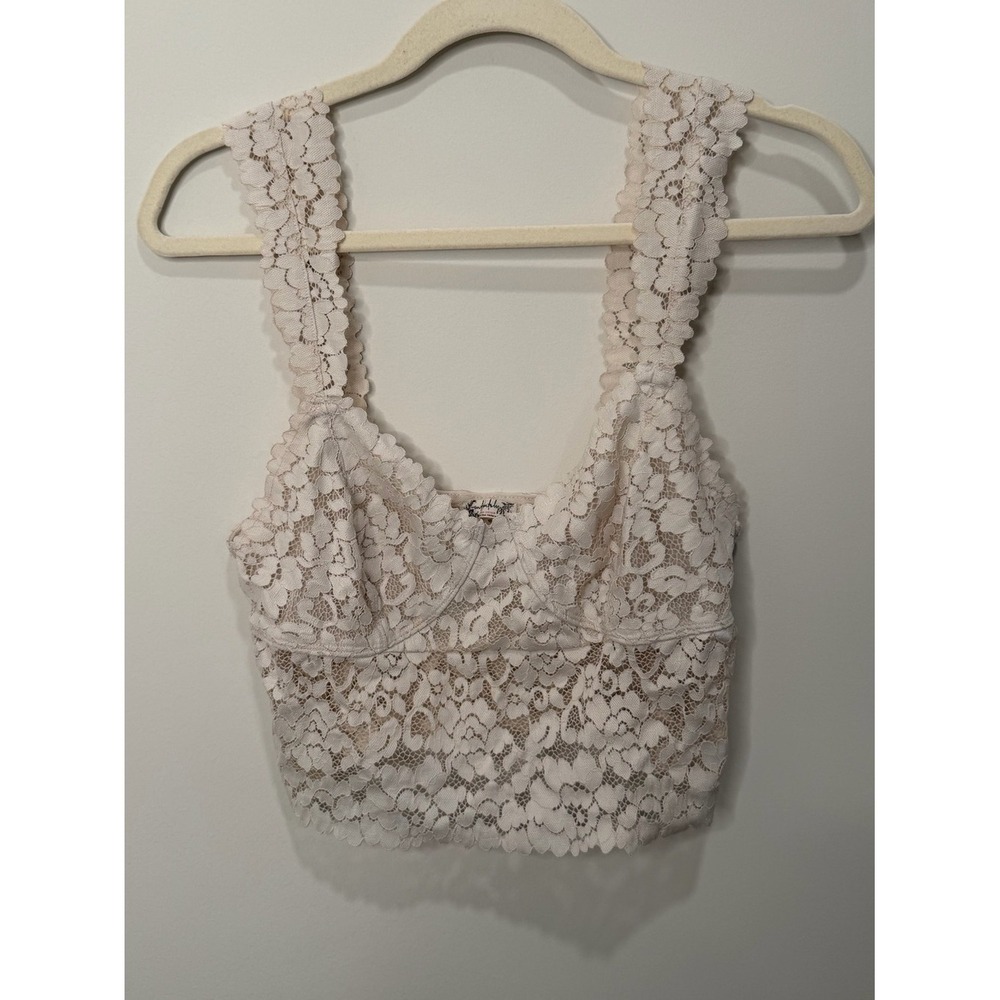 Free People Intimately Ivory Floral Lace Bustier Top Bralette Large OB752716
